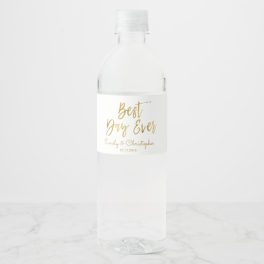 Beste dag ooit wit en goud folie waterfles etiket (Voorkant)