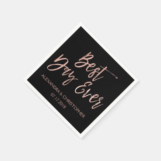 Beste dag ooit zwart en Roos goudfolie servetten (Hoek)
