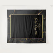 Beste dag ooit Zwarte marmeren huwelijksfotobackdr Wandkleed (Voorkant (horizontaal))