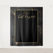 Beste dag ooit Zwarte marmeren huwelijksfotobackdr Wandkleed (Voorkant)