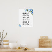 Beste dag trouwdatum: dag blauwe bloem poster (Keuken)