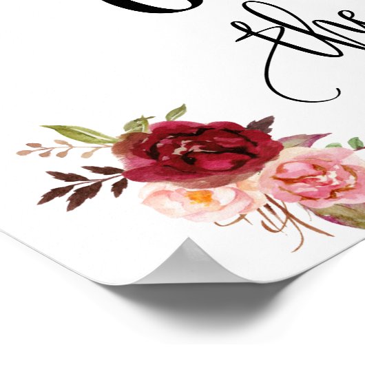 Beste dag trouwdatum ja dag marsala floral poster (Hoek)