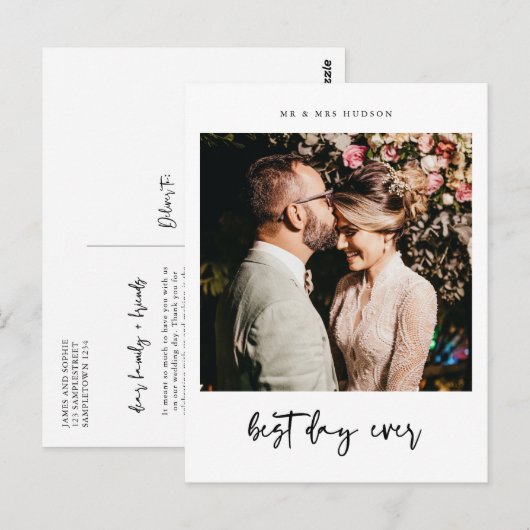 Beste dag van het huwelijk Foto Hartelijk dank Briefkaart (Voorkant / Achterkant)