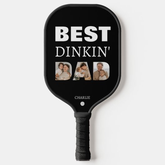 Beste Dinkin Papa Fotocollage Vaderdag Pickleball Paddle (Voorkant)