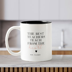 Beste Docent Hart Modern Script Roze Docent Gift Tweekleurige Koffiemok