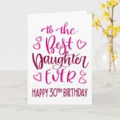 Beste Dochter Ever 30 Verjaardag Typografie in roz Kaart (Gele Bloem)