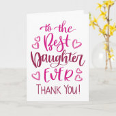 Beste Dochter Ever Dank u Typografie in Roze Kaart (Gele Bloem)