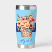 Beste dochter ooit gerbera bloemen blauw geïsoleerde drinkbeker (Achterkant)