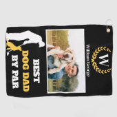 Beste Dog Dad By Par Met Aangepaste Foto & Monogra Golfhanddoek (Horizontaal)