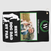 Beste Dog Dad By Par Met Aangepaste Foto & Monogra Golfhanddoek (Horizontaal)
