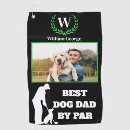 Beste Dog Dad By Par Met Aangepaste Foto & Monogra Golfhanddoek