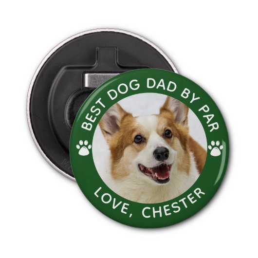 BESTE DOG DAD DOOR PAR Paw Print Green Button Flesopener (Voorkant)