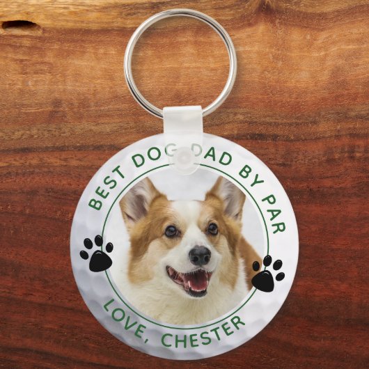BESTE DOG DAD VAN PAR Golf Ball Paw Print Foto Sleutelhanger (Voorkant)