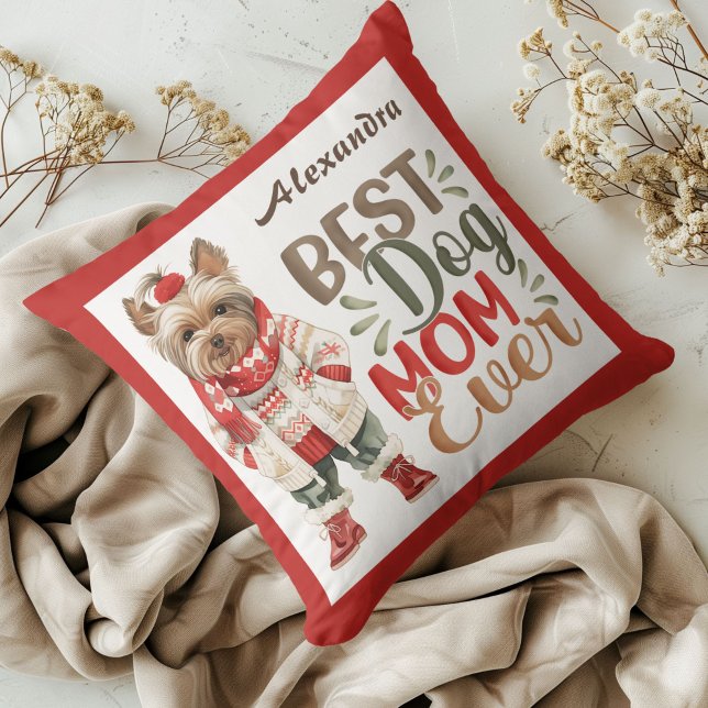 Beste Dog Mam Ooit Waterverf Yorkie Red Custom Kussen (Creator heeft geüpload)