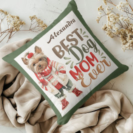 Beste Dog Moeder Ooit Waterverf Yorkie Groen Custo Kussen