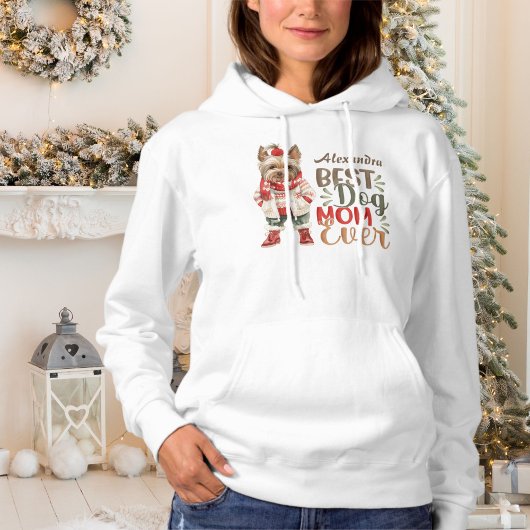 Beste Dog Moeder Ooit Waterverf Yorkie Winter Cust Hoodie