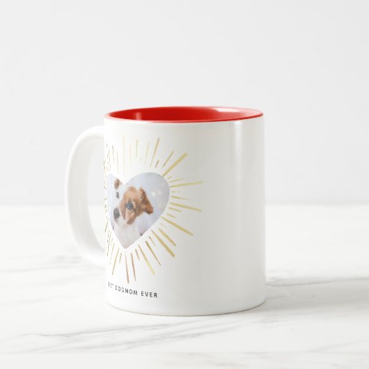 BESTE DOGMOM OOIT Photo Gold Heart Moederdag Tweekleurige Koffiemok (Voorkant links)
