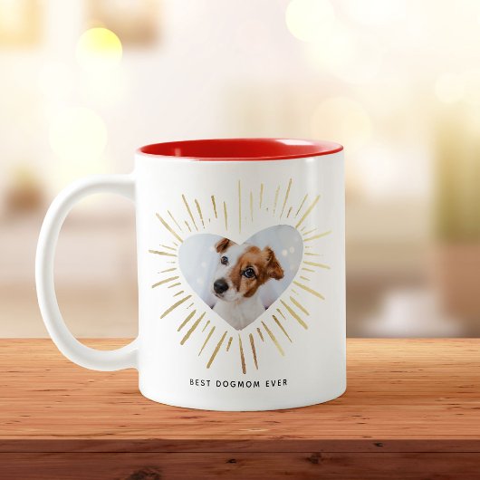 BESTE DOGMOM OOIT Photo Gold Heart Moederdag Tweekleurige Koffiemok