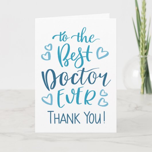 Beste dokter ooit Dank u Typografie in blauw Kaart (Voorkant)