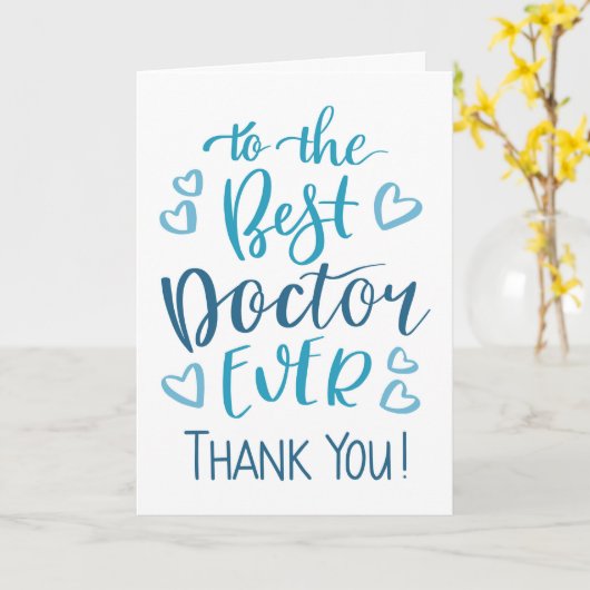 Beste dokter ooit Dank u Typografie in blauw Kaart (Gele Bloem)