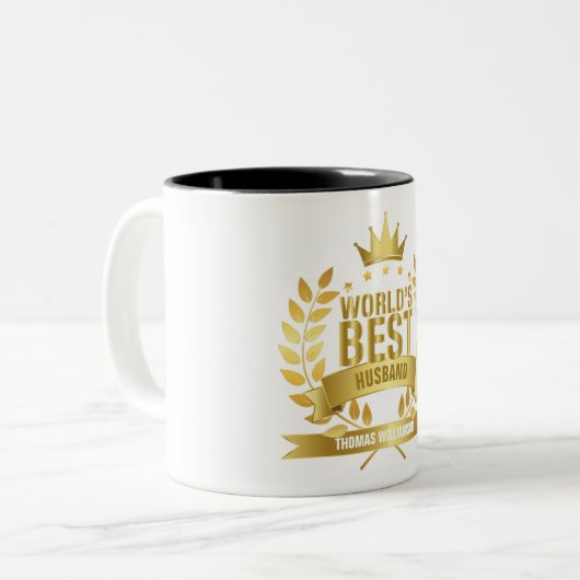 Beste echtgenoot ter wereld 5 gouden sterren tweekleurige koffiemok (Voorkant links)