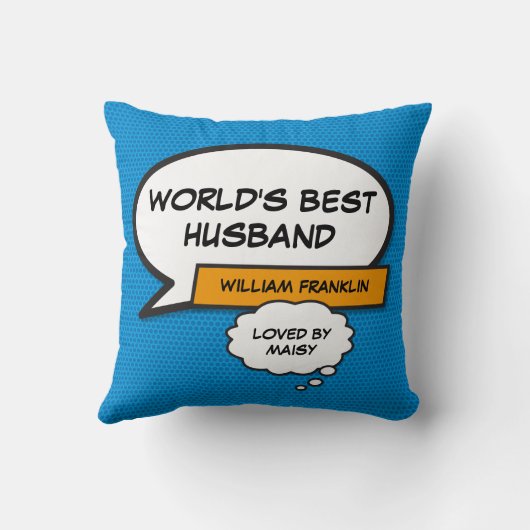 Beste echtgenoot ter wereld Cool Fun Comic Blauw Kussen (Achterkant)