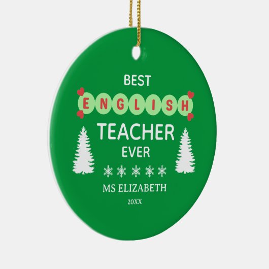 Beste Engels leraar typografie Kerstmis Groen Keramisch Ornament (Rechts)