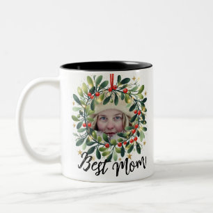 Beste foto van mama Holly Wreath Tweekleurige Koffiemok