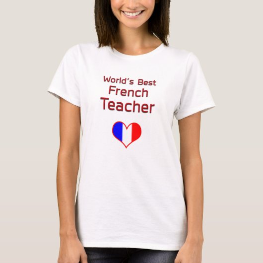 Beste Franse leraar met hartvlag ter wereld T-shirt (Voorkant)