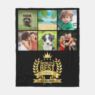 Beste Funcle Oom Fotocollage Goud Zwart Ter Wereld Fleece Deken