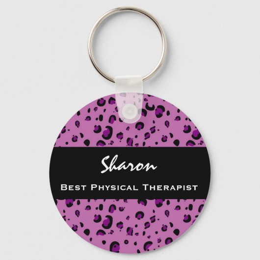 Beste fysieke therapist roze luipaard printcadeau sleutelhanger (Voorkant)