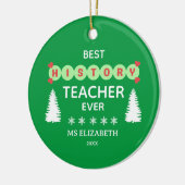 Beste Geschiedenis Leraar Typografie Kerst Groen Keramisch Ornament (Links)