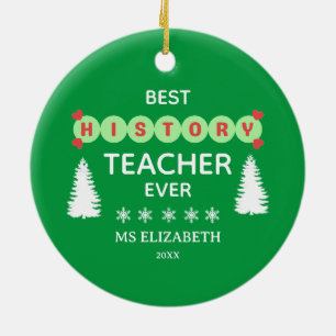 Beste Geschiedenis Leraar Typografie Kerst Groen Keramisch Ornament