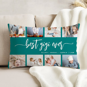 Beste Gigi Ooit 8 Foto Collage Teal Blauw Accent Kussen