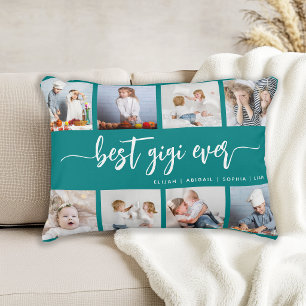 Beste Gigi Ooit 8 Foto Collage Teal Blauw Accent Kussen
