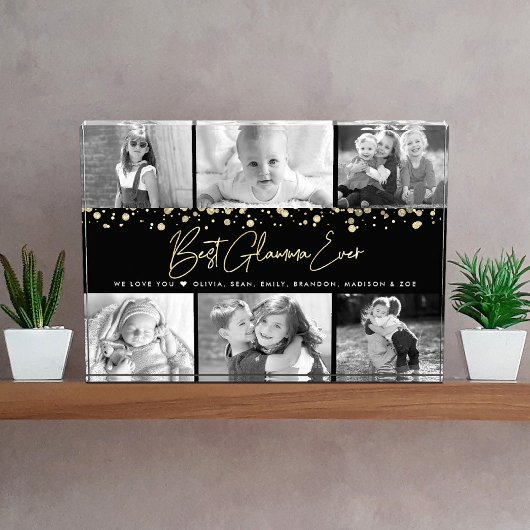 Beste Glamma Ever Gold Glitter Custom Collage 6 Fotoblokken