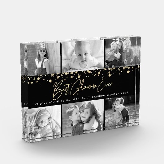Beste Glamma Ever Gold Glitter Custom Collage 6 Fotoblokken (Links)