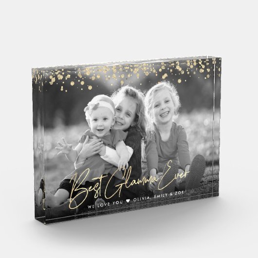 Beste Glamma Ever Gold Glitter Script - Aangepaste Fotoblokken (Links)