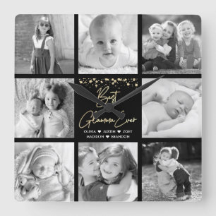 Beste Glamma ooit 8 Foto Collage Gold Glitter Chic Vierkante Klok