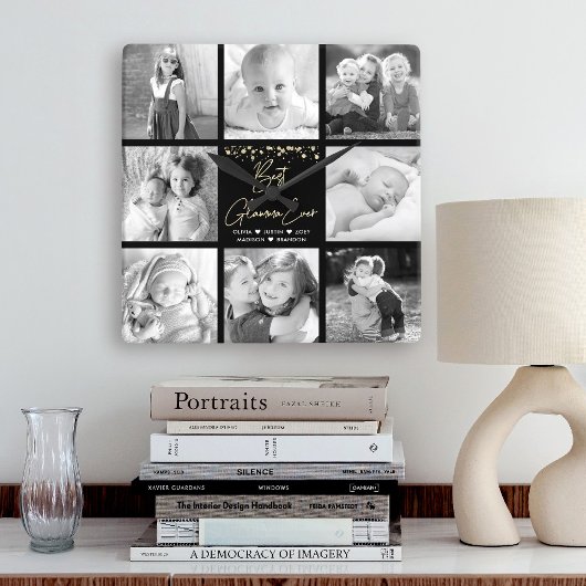 Beste Glamma ooit 8 Foto Collage Gold Glitter Chic Vierkante Klok