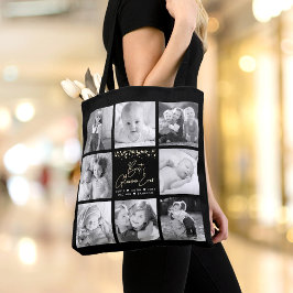 Beste Glamma Ooit 8 Foto Collage Goud Zwart Chic Tote Bag
