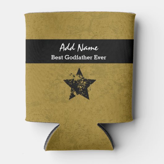 Beste Godfather Ever Goud en Zwart Lint A04 Blikjeskoeler (Voorkant)