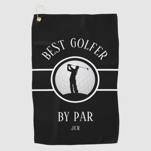 Beste Golfer door Par Golf Custom Monogram Zwart Golfhanddoek (Voorkant)