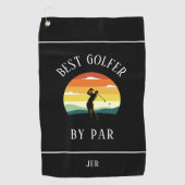 Beste Golfer door Par Golfer Pun Silhouette Black Golfhanddoek (Voorkant)