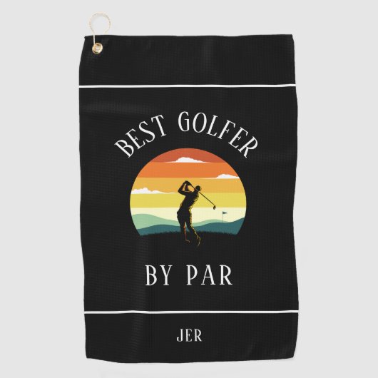 Beste Golfer door Par Golfer Pun Silhouette Black  Golfhanddoek (Voorkant)