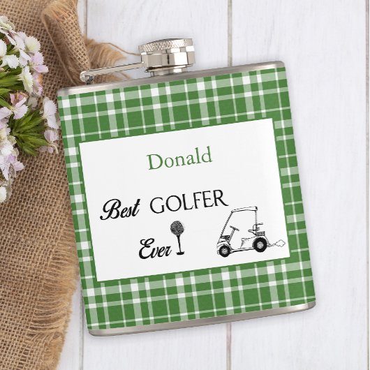 Beste Golfer Groen Geruit Aangepast Heupfles