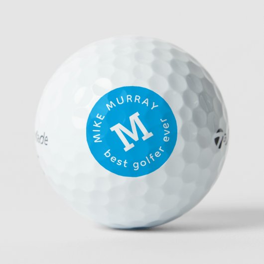 'Beste golfer ooit' Blue Monogrammed Golfballen (Voorkant)