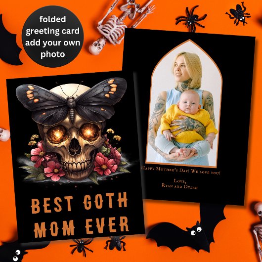 Beste Goth Moeder Ooit Schedel Mot Oranje Moederda Kaart