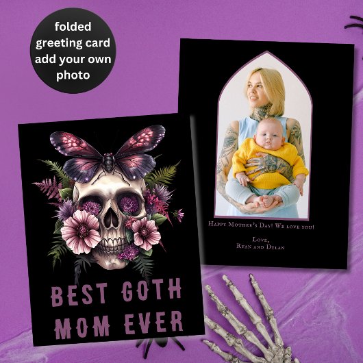 Beste Goth Moeder Ooit Schedel Mot Paarse Moederda Kaart