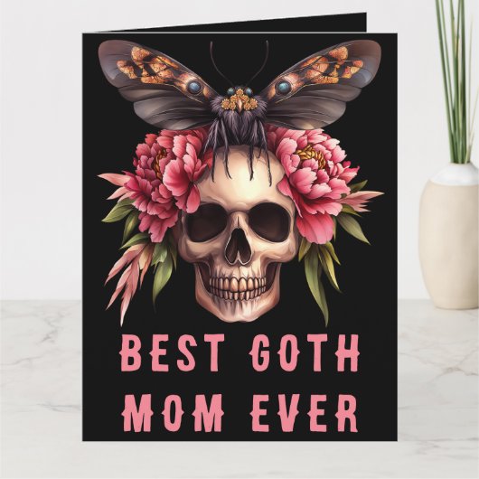 Beste Gothic Mama Ooit Skull Moth Roze Moederdag Kaart (Voorkant)